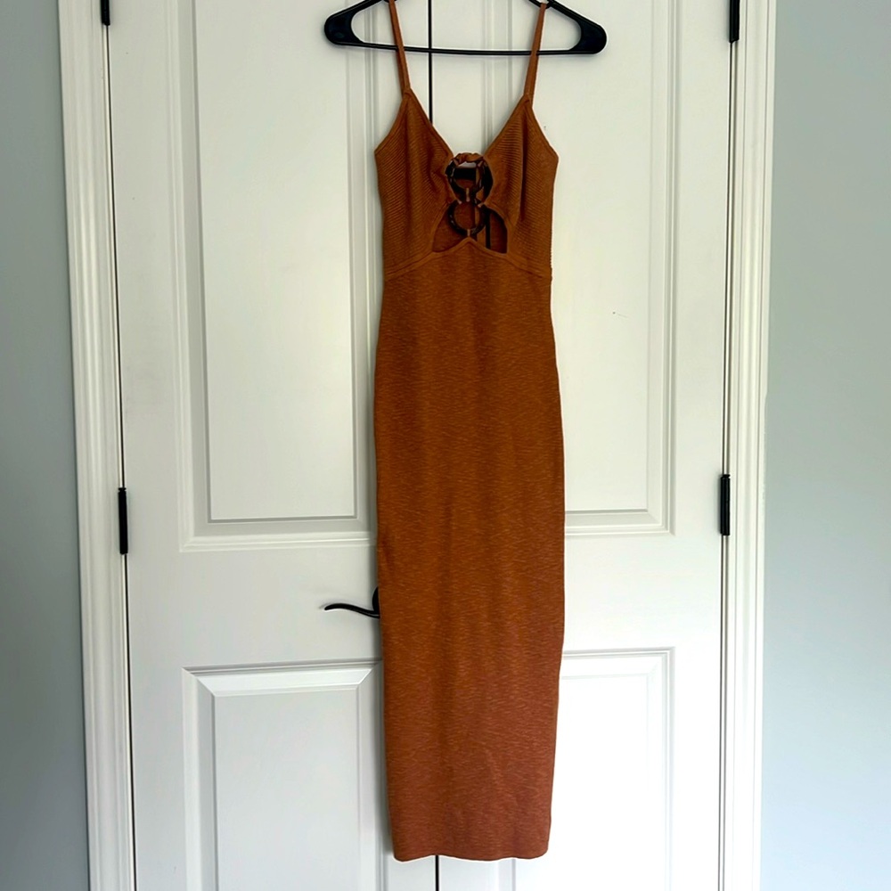 REVOLVE Karena O Ring Halter Tie Midi Dress in Orange